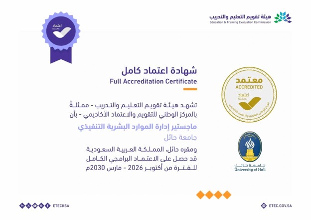  Full accreditation of the program of Executive master’s in human resources management by the NCAAA.