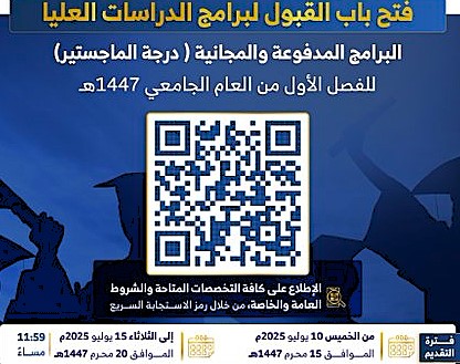 The College of Business Administration, represented by the Deanship of Graduate Studies and Scientific Research, announces the opening of admissions for Postgraduate programs at the college for the first semester of the year 1447
