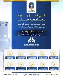 Hail University has achieved a new milestone with 10 academic programs receiving accreditation from the National Center for Academic Evaluation and Accreditation (Accreditation).