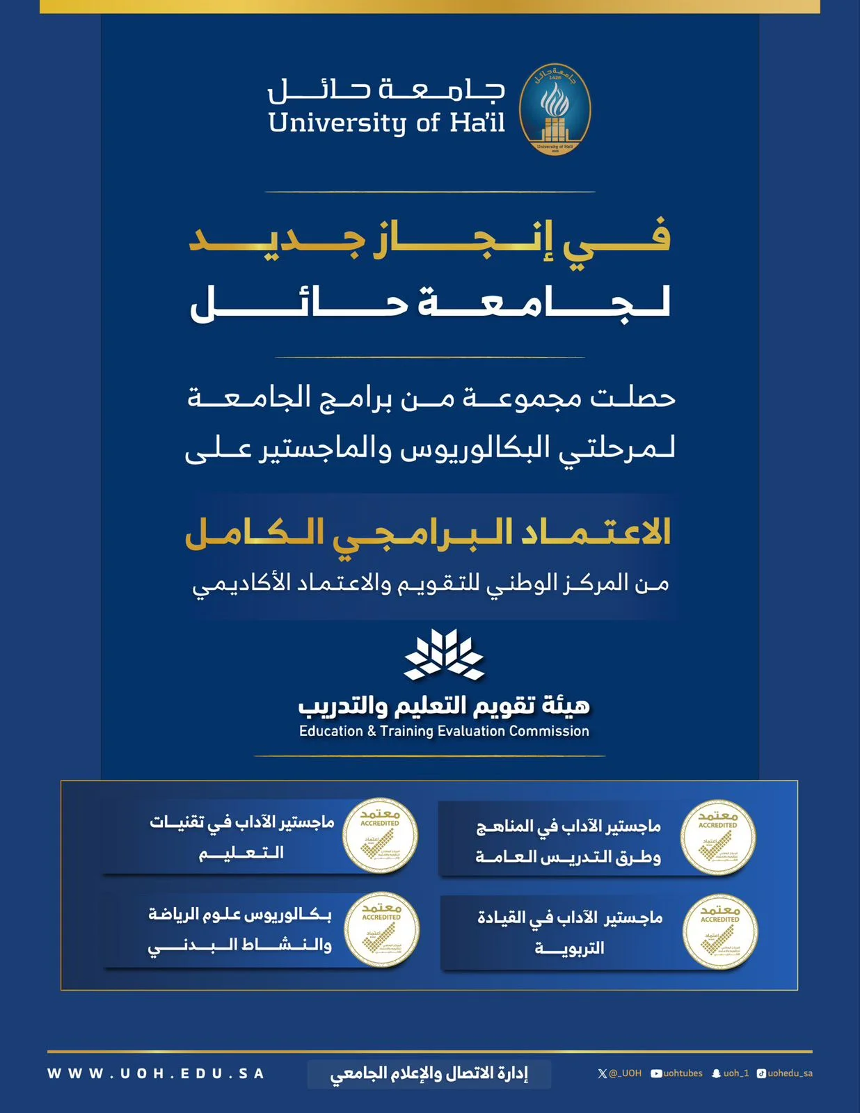 Hail University obtains full program accreditation for 4 high-quality undergraduate and graduate programs